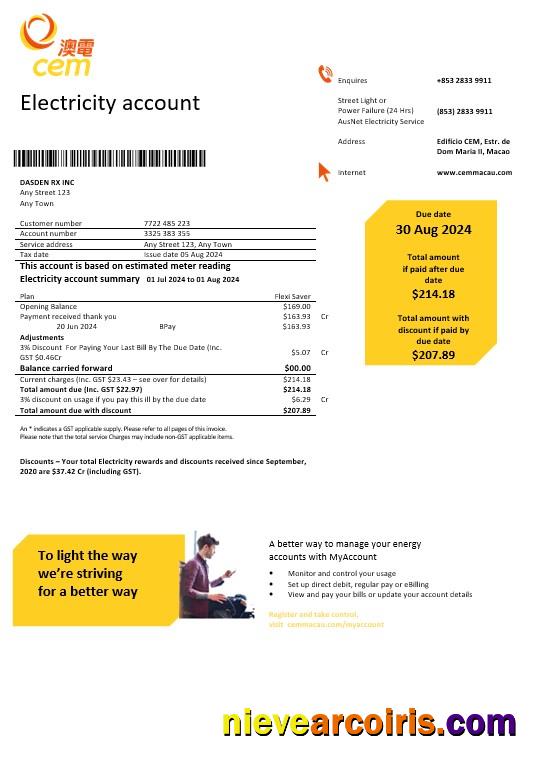 Macau CEM electricity business utility bill